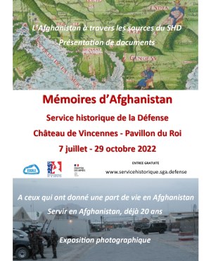 Affiche expo Mémoires d’Afghanistan du 7 juillet au 29 octobre 2022 au château de Vincennes, Pavillon du Roi