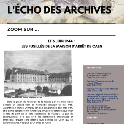 Couverture écho des archives libération 6 juin 1944 fusillés maison d'arrêt de Caen